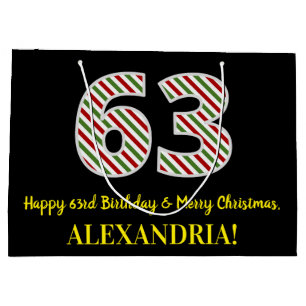 Grand Sac Cadeau Joyeux 63e anniversaire & Joyeux Noël, Nom personn