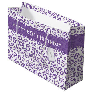 Grand Sac Cadeau Joyeux 65e anniversaire Numéro de fête Motif pourp