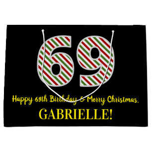 Grand Sac Cadeau Joyeux 69e anniversaire & Joyeux Noël, Nom personn
