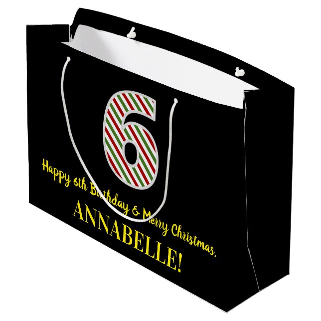 Grand Sac Cadeau Joyeux 6e anniversaire & Joyeux Noël, Nom personna (Dos Angle)