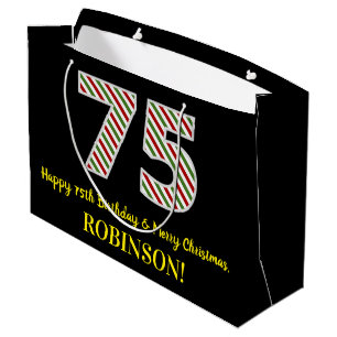 Grand Sac Cadeau Joyeux 75e anniversaire & Joyeux Noël, Nom personn