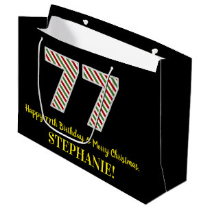 Grand Sac Cadeau Joyeux 77e anniversaire & Joyeux Noël, Nom personn