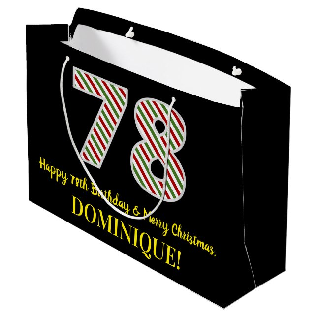 Grand Sac Cadeau Joyeux 78e anniversaire & Joyeux Noël, Nom personn (Dos Angle)