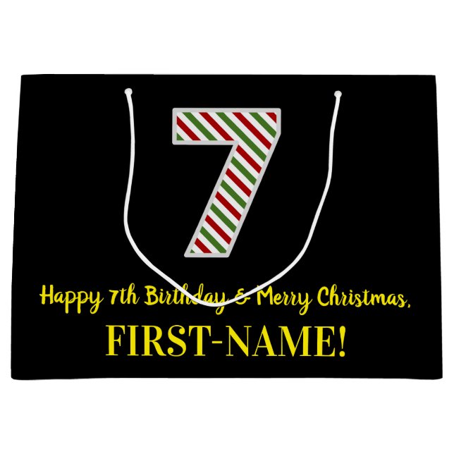 Grand Sac Cadeau Joyeux 7e anniversaire & Joyeux Noël, Nom personna (Devant)