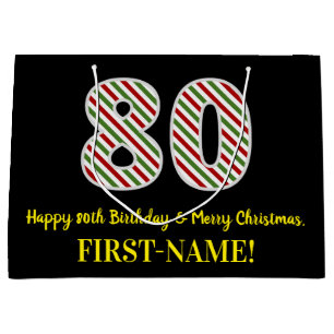 Grand Sac Cadeau Joyeux 80e anniversaire & Joyeux Noël, Nom personn