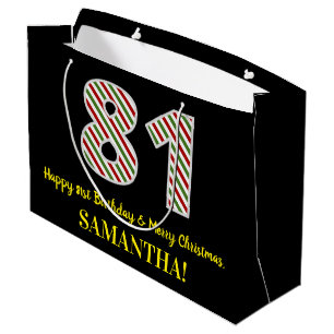 Grand Sac Cadeau Joyeux 81e anniversaire & Joyeux Noël, Nom personn