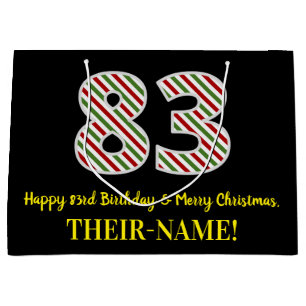 Grand Sac Cadeau Joyeux 83e anniversaire & Joyeux Noël, Nom personn