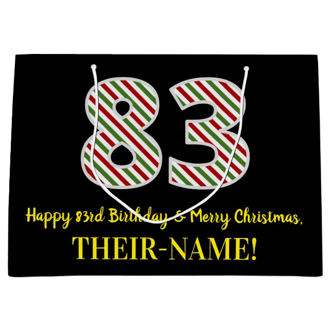 Grand Sac Cadeau Joyeux 83e anniversaire & Joyeux Noël, Nom personn (Devant)