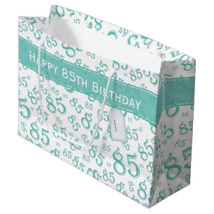 Grand Sac Cadeau Joyeux 85e anniversaire Motif numéro Turquoise/bla