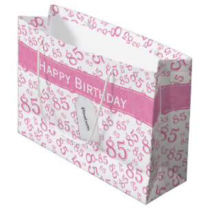 Grand Sac Cadeau Joyeux 85e anniversaire Numéro Motif rose/blanc