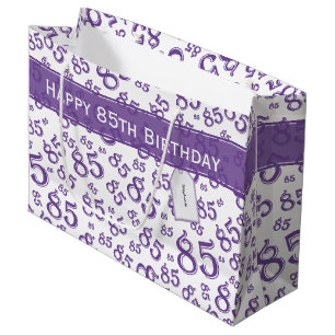 Grand Sac Cadeau Joyeux 85e anniversaire Numéro Motif violet/blanc