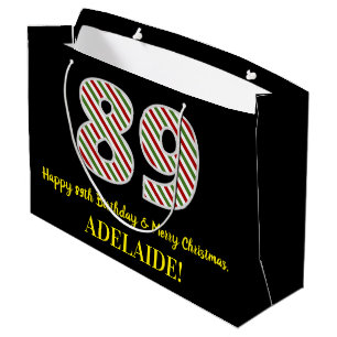 Grand Sac Cadeau Joyeux 89e anniversaire & Joyeux Noël, Nom personn