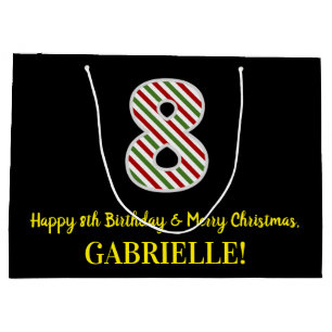 Grand Sac Cadeau Joyeux 8e anniversaire & Joyeux Noël, Nom personna