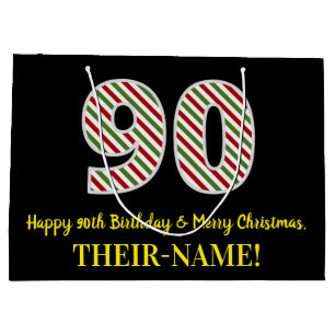 Grand Sac Cadeau Joyeux 90e anniversaire & Joyeux Noël, Nom personn