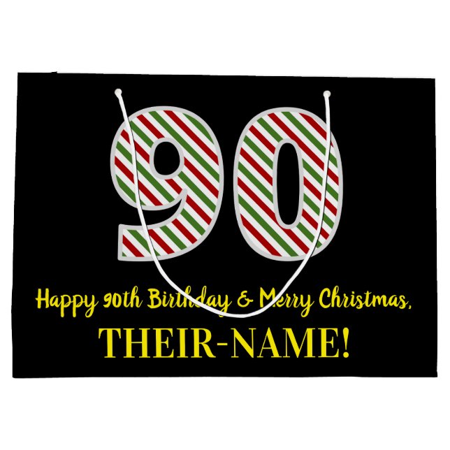 Grand Sac Cadeau Joyeux 90e anniversaire & Joyeux Noël, Nom personn (Dos)