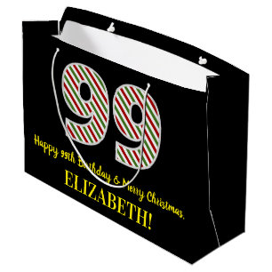 Grand Sac Cadeau Joyeux 99e anniversaire & Joyeux Noël, Nom personn
