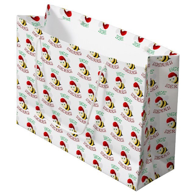 Grand Sac Cadeau Joyeux abeilles (Devant Angle)