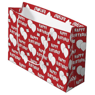 Grand Sac Cadeau Joyeux Anniversaire Avec Arrière - plan Rouge Bal