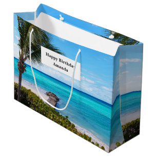 Grand Sac Cadeau Joyeux Anniversaire Belle Plage Tropicale Arbre Pa