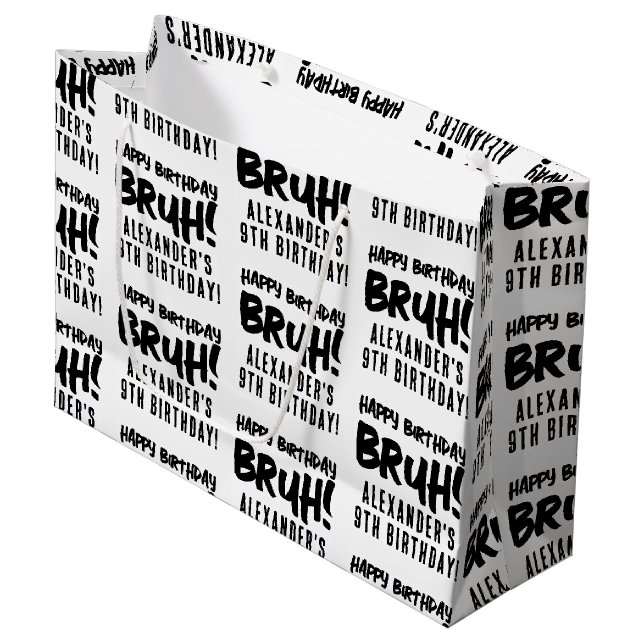 Grand Sac Cadeau Joyeux anniversaire Bruh Boy's adolescent Ado Boy (Devant Angle)