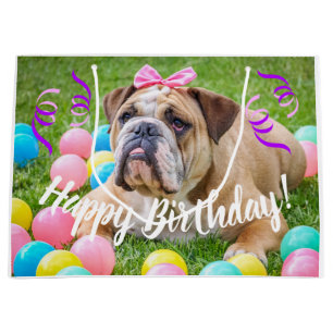 Grand Sac Cadeau Joyeux anniversaire de bouledogue mignon