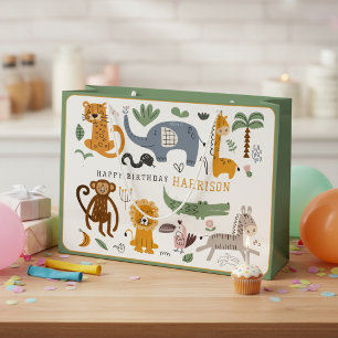 Grand Sac Cadeau Joyeux Anniversaire Deux Animaux Safari Sauvages E