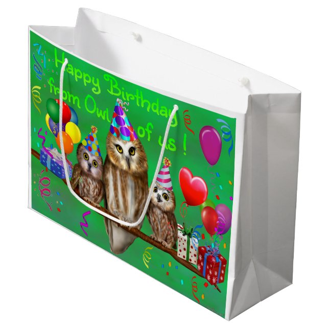 Grand Sac Cadeau Joyeux anniversaire du hibou de nous ! (Devant Angle)