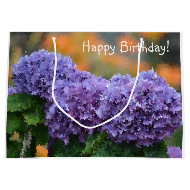 Grand Sac Cadeau Joyeux Anniversaire Impressionniste Purple Hydrang (Devant)