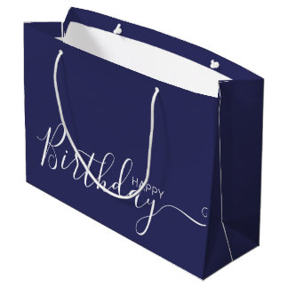 Grand Sac Cadeau Joyeux anniversaire Marine Bleu Blanc Élégant