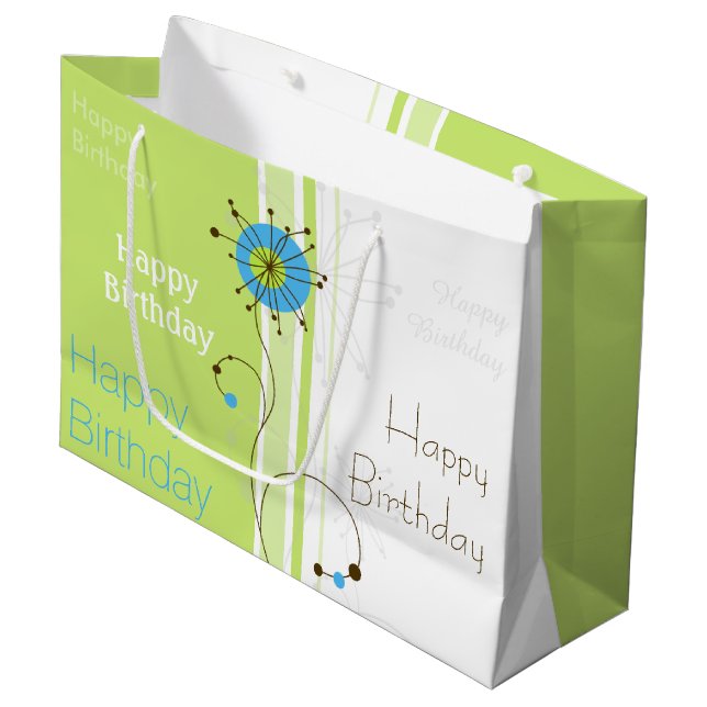 Grand Sac Cadeau Joyeux Anniversaire Moderne Fleur Vert simple (Devant Angle)