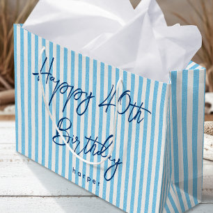 Grand Sac Cadeau Joyeux Anniversaire N'Importe Quel Nom D'Âge Bleu 