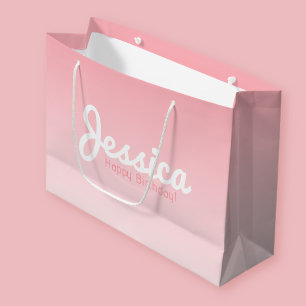 Grand Sac Cadeau Joyeux anniversaire, Nom personnalisable   Rose ro
