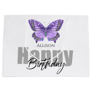 Grand Sac Cadeau Joyeux Anniversaire Papillon pourpre Nom personnal