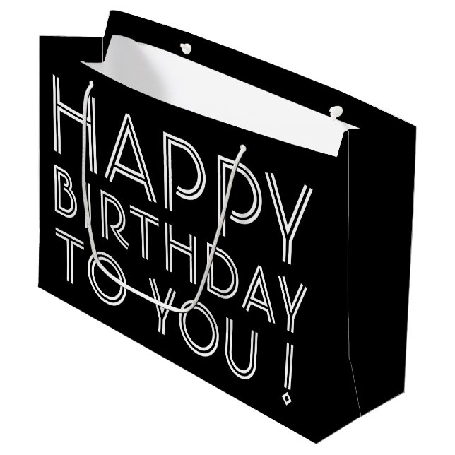 Grand Sac Cadeau "Joyeux Anniversaire Pour Vous !" | Noir et blanc (Devant Angle)