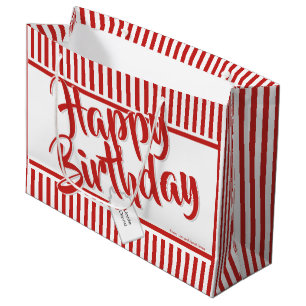 Grand Sac Cadeau Joyeux Anniversaire Rouge/Blanc Simple Stripes Mot