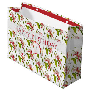 Grand Sac Cadeau Joyeux anniversaire Stargazer Lily Motif