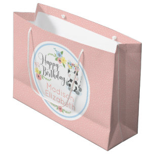 Grand Sac Cadeau Joyeux Anniversaire Vache Florale Veau Custom
