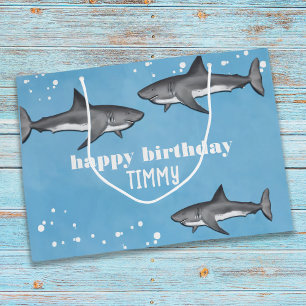 Grand Sac Cadeau Joyeux Anniversaire Whimsical Blue Ocean Sharks Am