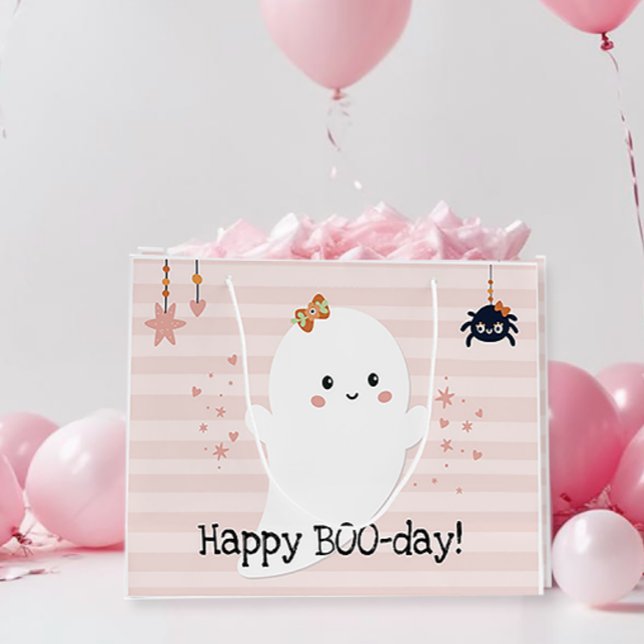 Grand Sac Cadeau Joyeux BOOday Kawaii Ghost Pink Halloween (Happy Booday Halloween Birthday Gift Bag)