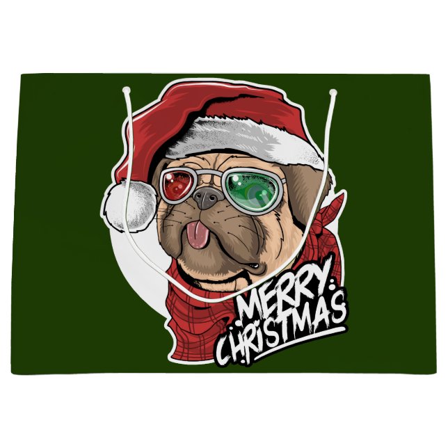 Grand Sac Cadeau Joyeux Carlin de Noël (Devant)