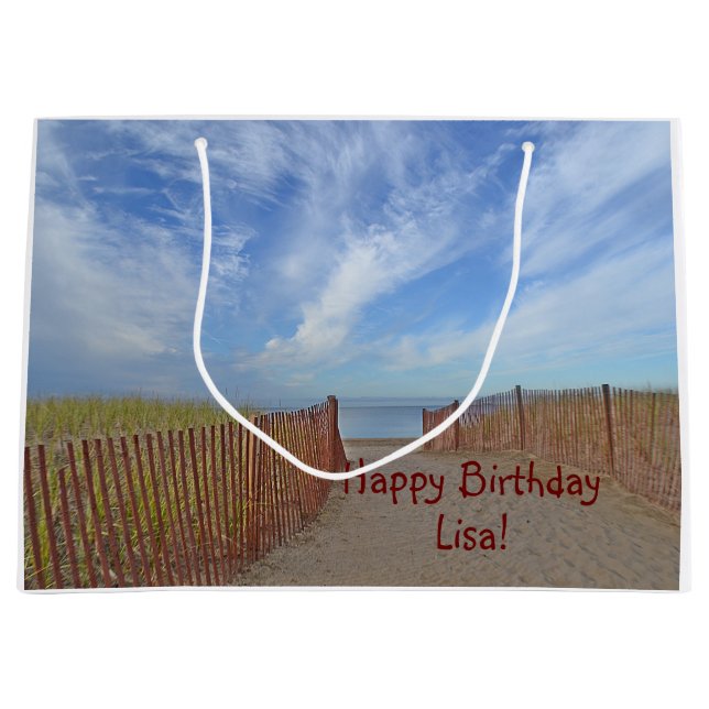 Grand Sac Cadeau Joyeux Chemin D'Anniversaire À La Plage (Devant)