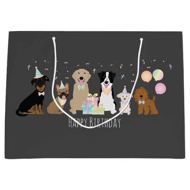 Grand Sac Cadeau Joyeux Chiens de fête d'anniversaire (Devant)