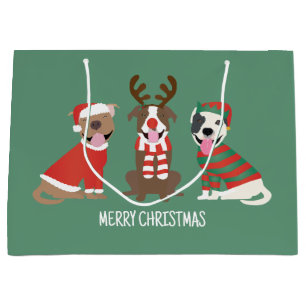Grand Sac Cadeau Joyeux Chiens taureaux de marque de Noël