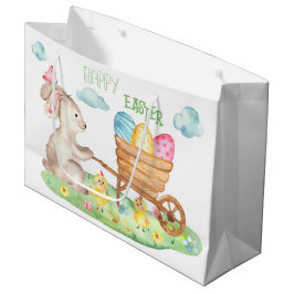 Grand Sac Cadeau Joyeux Easter mignon Aquarelle Bunny Poussins Oeuf
