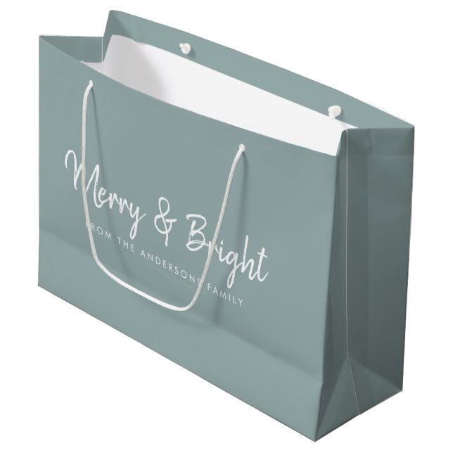Grand Sac Cadeau Joyeux et lumineux | Calligraphie de script Décont (Devant Angle)