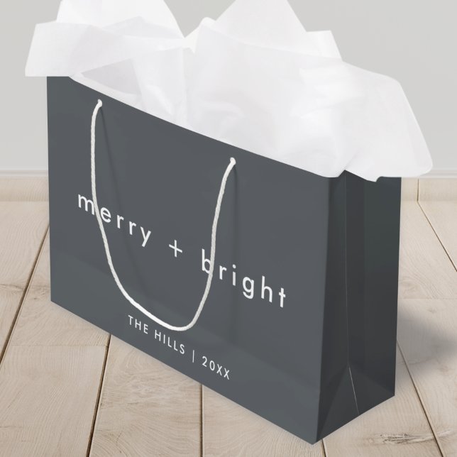 Grand Sac Cadeau Joyeux et lumineux | Noël élégant gris charbon de  (Créateur téléchargé)