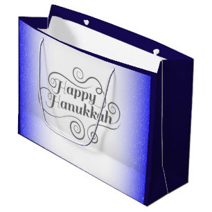 Grand Sac Cadeau Joyeux Hanoukka 2 tons bleu blanc Arrière - plan