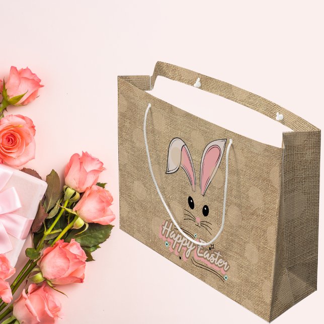 Grand Sac Cadeau Joyeux Lapin de Pâques Face Pois neutres (Créateur téléchargé)