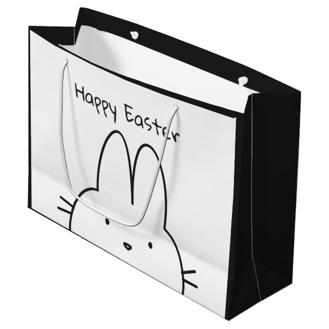 Grand Sac Cadeau Joyeux lapin de Pâques noir et blanc (Devant Angle)