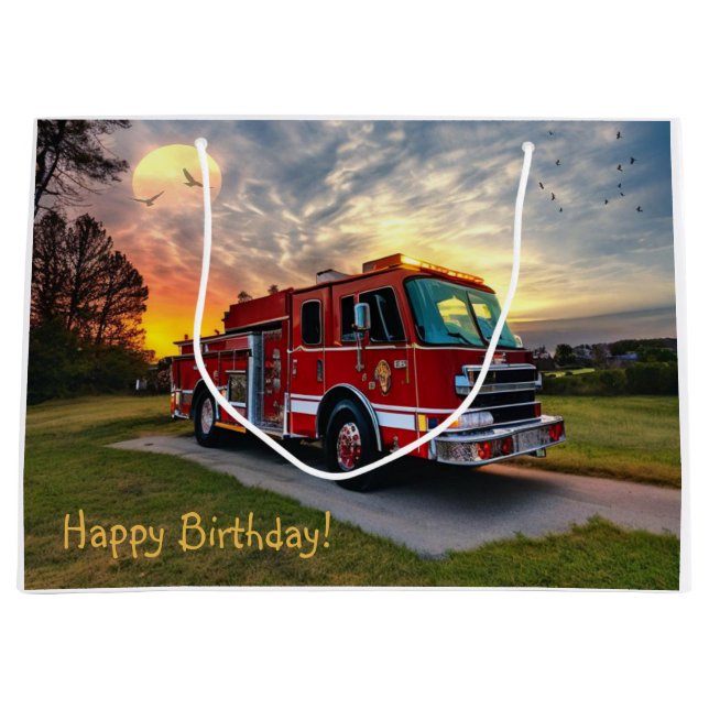 Grand Sac Cadeau Joyeux moteur de feu d'anniversaire (Devant)